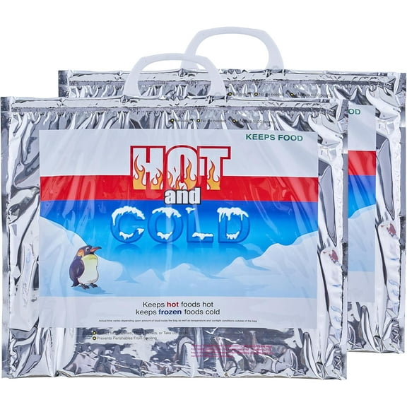 Superio Hot and Cold Insulated Bags for Food Delivery, Grocery Shopping Bags, Food Storage for Hot and Frozen Food for Travel, Disposable Cooler Bag, Reinforced Thermal Lunch Bag (2, 15.5"x13")