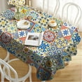 thumbnail image 3 of Oval Boho Tablecloth 60x84 Inch, Plaid Bohemian Polyester Waterproof Tablecloth, French Farmhouse Plaid Boho Table Cloth for Indoor and Outdoor, Holiday Kitchen Dining and Party, 3 of 6