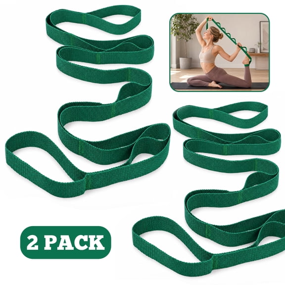 cyrico Stretching Straps with 10 Loops, 2 Pack Non-Elastic Yoga Strap for Stretching, Pilates, Fitness, Flexibility Training, Hamstring Calf Back Stretcher for Men Women