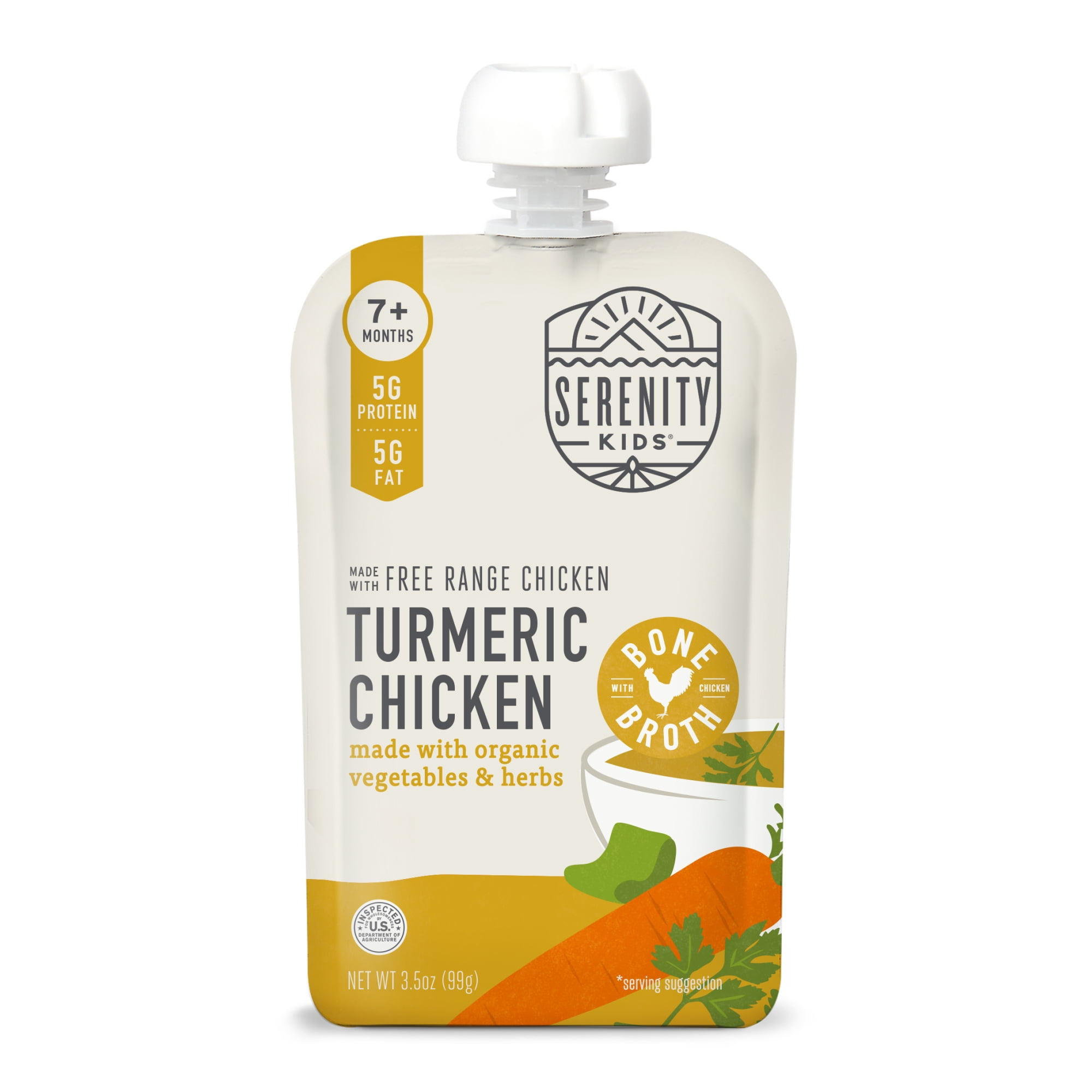(2 pack) Serenity Kids Turmeric Chicken Stage 2 Baby Food Organic Veggies, Herbs & Bone Broth, 3.5oz Pouch