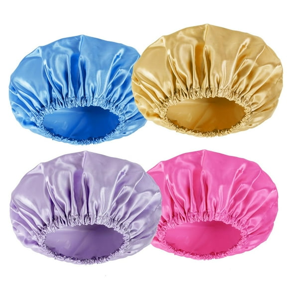 AmazerBath 4-Pack Shower Caps for Women, Double Waterproof Layers Bathing Shower Cap Elastic and Reusable EVA Hair Caps, Medium Size - Ocean Blue, Light Purple, Gold, Rose Red