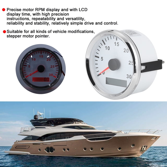 Sensor De Tacómetro De Bote De 85 Mm / 3.3in IP67 Gaguillo De Tacho 12V / 24 V Luz Roja Con Medidor De Servicio De Pantalla LCD 3000 RPM