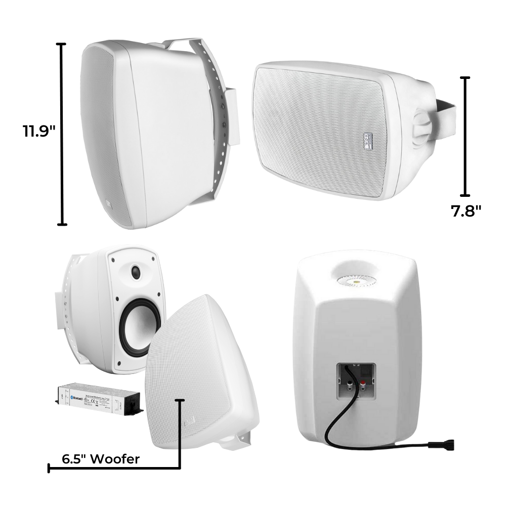 BTP650 Wireless 6.5" Bluetooth 2-Way Outdoor Patio Speaker Pair Composite Resin Low Resonator Cabinet IP67 Waterproof Power Supply (White) - image 5 of 8