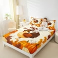 thumbnail image 4 of Manfei Happy Thanksgiving Twin Sheet Sets,Cute Turkey Twin Fitted Sheet,Rustic Pumpkin Maple Flat Sheet For Girl Kids,Luxury Bedroom Decor,3 Pieces, 4 of 7