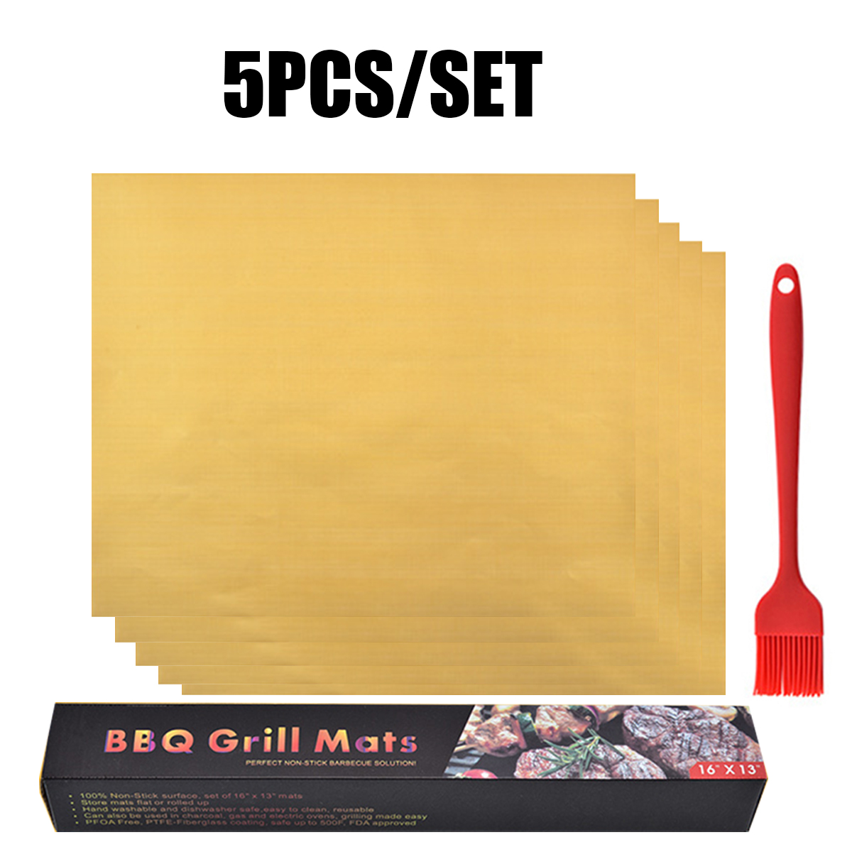 BBQ Grill Mat 5 Pack, 100 NonStick 16x13” /16x20" BBQ Grilling Baking