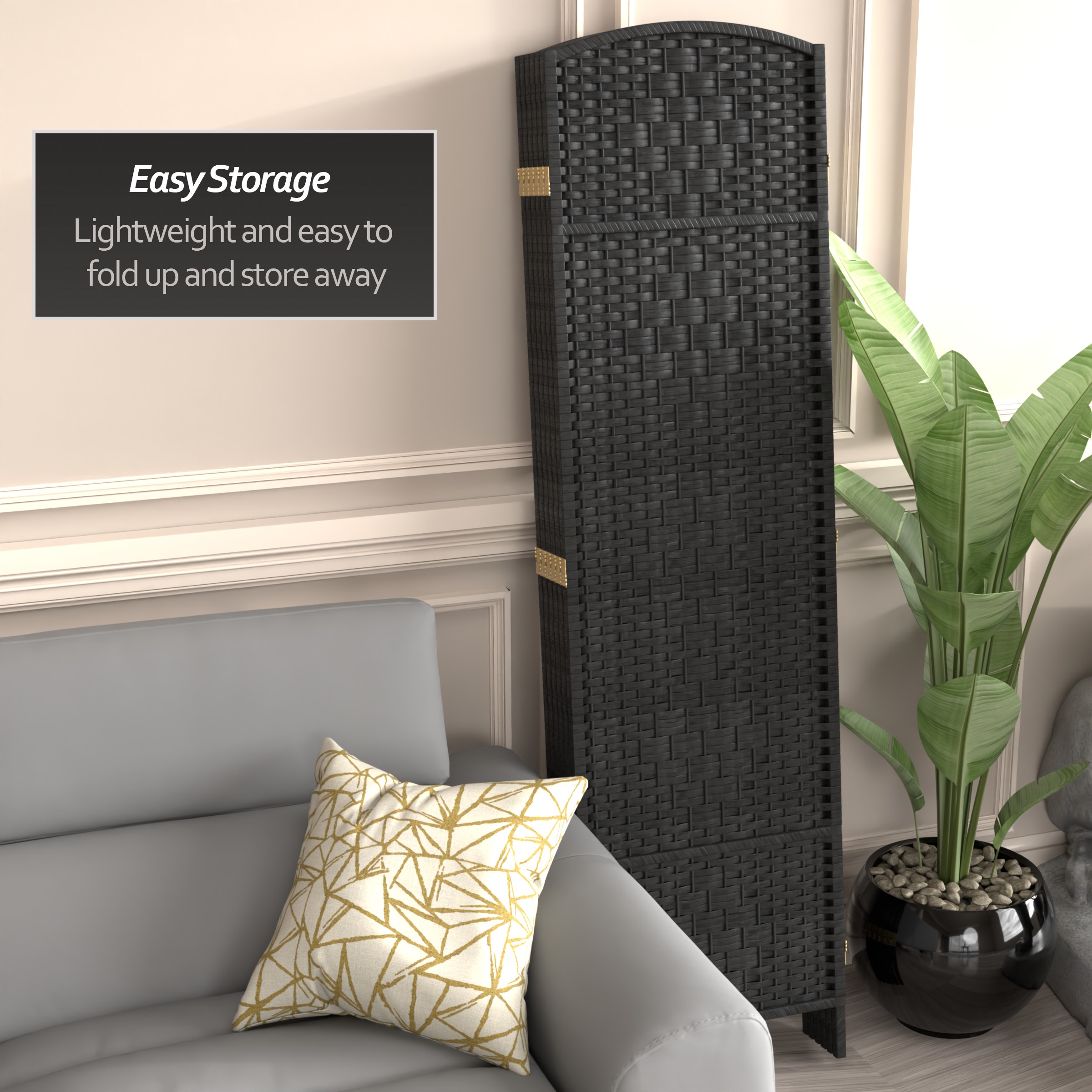 Red Lantern 6 ft. Tall Diamond Weave Fiber Room Divider - Black - 6 Panel