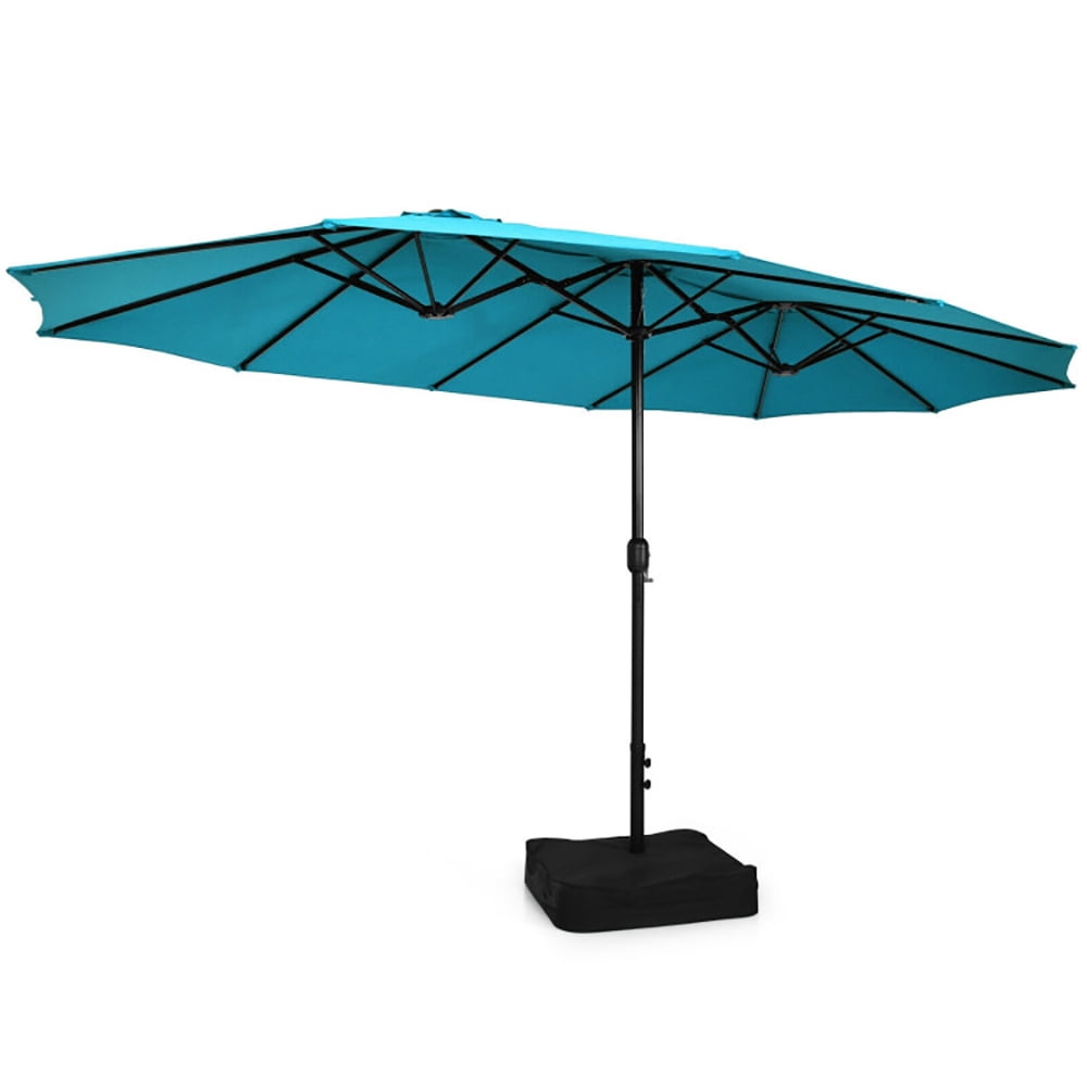 Aimee Lii 15 Feet Double-Sided Twin Patio Umbrella with Crank and Base, Sunbrella Patio Umbrellas, Turquoise