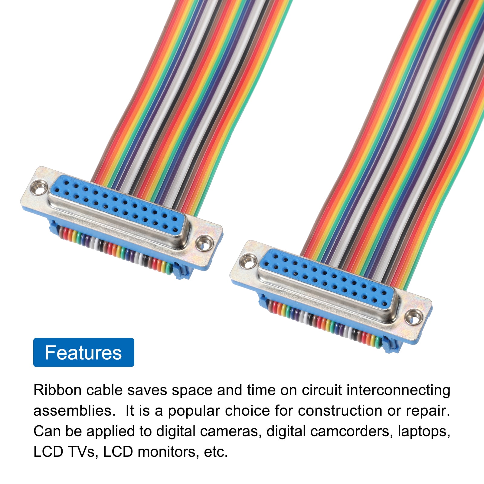 4 Pcs IDC Rainbow Wire Flat Ribbon Cable DB25 Female to DB25 Female 19.7 Inch Length 2.54mm Pitch Breadboard Jumper Wires for Electronic Projects