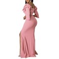 thumbnail image 5 of IROINNID Wedding Guest Dresses for Women Homecoming Party Color Long Dress Off Shoulder Split V-Neck Dress Trendy Formal Dress,Pink, 5 of 9