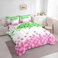 thumbnail image 3 of Homewish Games Gamepad Miners Twin Bedding Sets 7-Piece, Cartoon Pink Green Blocks Bedding Comforter Set, Teens Kids Boys Girls Reversible Sheet Sets, Super Cozy Room Decor, 3 of 7