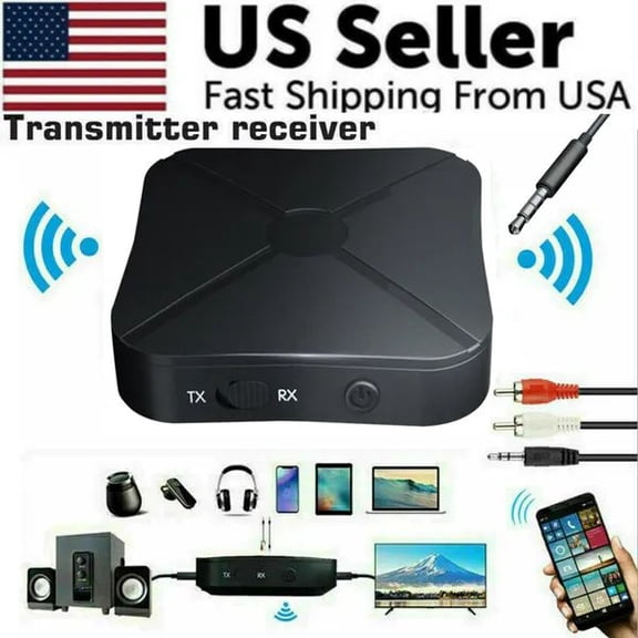 2 in 1 Bluetooth Transmitter Receiver, Wireless Audio Adapter with A2DP Low Latency, 3.5mm Aux Jack Bluetooth Converter for TV, Home Stereo System, PC, Car, Headphones, Plug and Play, Black