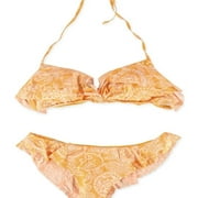O'Neill Womens Henna Ruffle Pant 2 Piece Bandeau, Orange, Medium