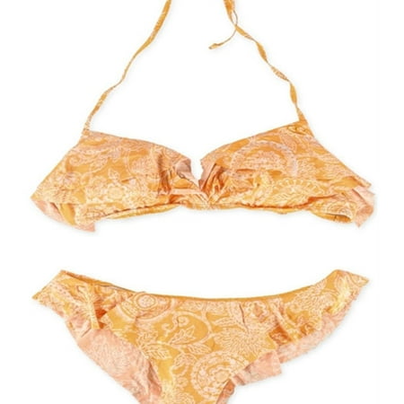 O'Neill Womens Henna Ruffle Pant 2 Piece Bandeau, Orange, Medium