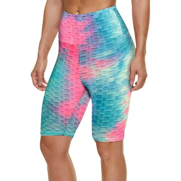 Gubotare Women Workout Biker Shorts Brazilian Textured Booty Leggings Shorts Anti-Cellulite Scrunch Honeycomb Ruched Lift,Pink M