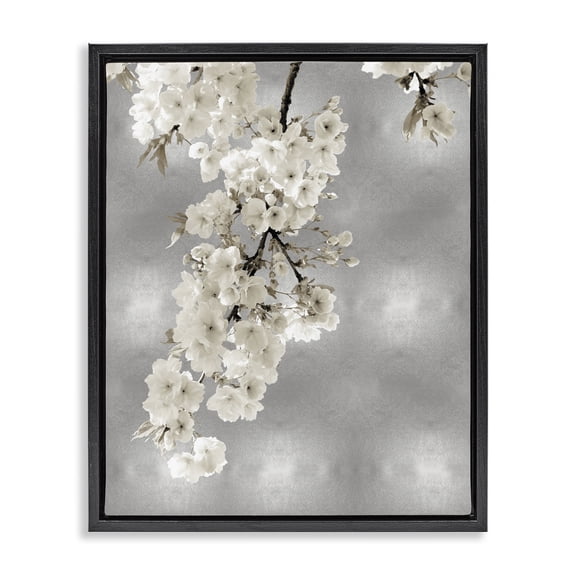 Stupell Industries Contemporary Cherry Blossoms on Grey Black Floating Frame Canvas Art, 17 x 21, by Kate Bennett