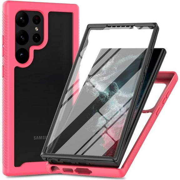 Case for Galaxy S22 Ultra,Slim Full-Body Rugged Stylish Protective Clear Back Hybrid 3-in-1 Case with Built-in Screen Protector Phone Case for Samsung Galaxy S22 Ultra 5G,6.8 inch 2022 (Rose)