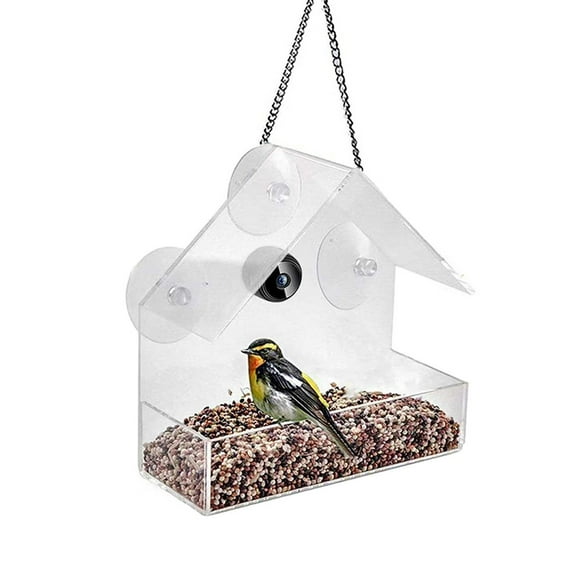 Peggybuy Smart Feeding House Acrylic with Camera Birdhouse Transparent for Outdoor Garden