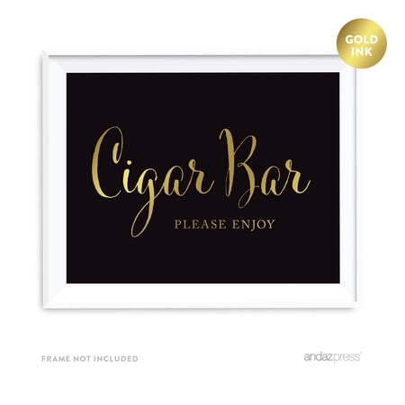 Cigar Bar Please Enjoy Black and Metallic Gold Wedding Signs - Walmart.com