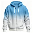thumbnail image 4 of RUTAYY Men's Zip Hoodie Long Sleeve Loose Fit Waffle Fabric Gradient Design Daily Sweatshirt Sky Blue, 4 of 4