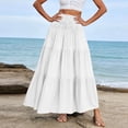 thumbnail image 2 of Women's Summer Casual Elegant Smock Layered Tiered Maxi Skirt High Waisted A Line Flowy Long Skirts with Pockets White, 2 of 5