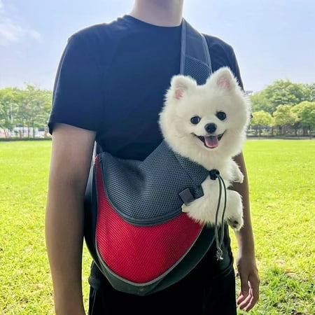 ZHAO PetAmi Small Dog Sling Carrier  Soft-Sided Crossbody Puppy Carrying Purse Bag  Adjustable Sling Pet Pouch to Wear Medium Dog Cat Travel  Dog Bag for Traveling  Breathable  Poop Bag Dispenser