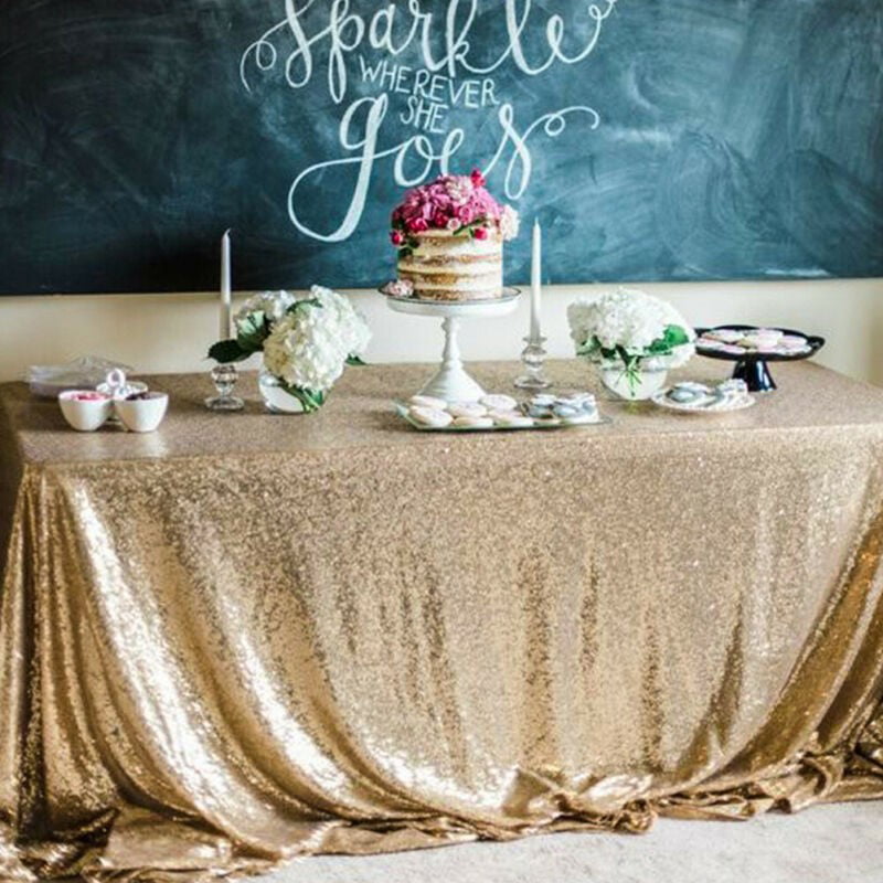 Black Glitter Sequin Tablecloth Birthday Party Wedding Cake Table Cover Decor 