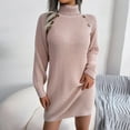 thumbnail image 2 of Sweater Womens Midi Dress Casual Long Sleeve Solid Knit Turtleneck Long Puff Sleeve Bodycon Dress, 2 of 8