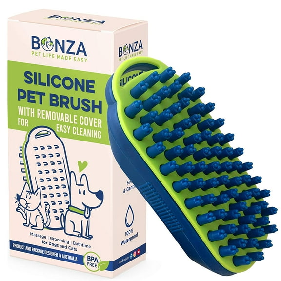 Bonza Dog and Cat Brush | Soft & Gentle Silicone Bristles | Easy to Clean with Removable Screen | Deshedding Tool for Grooming Medium to Long Haired Pets | Dishwasher Safe