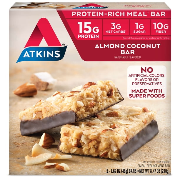 Atkins Almond Coconut Bar, 1.7oz, 5pack (Meal Replacement