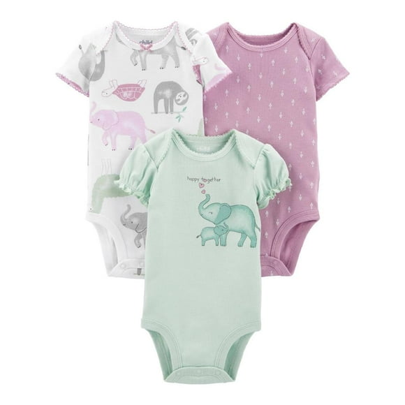 Set De 3 Pzas Body Manga Corta Carter's Multicolor Estampado elefantes 0-3M