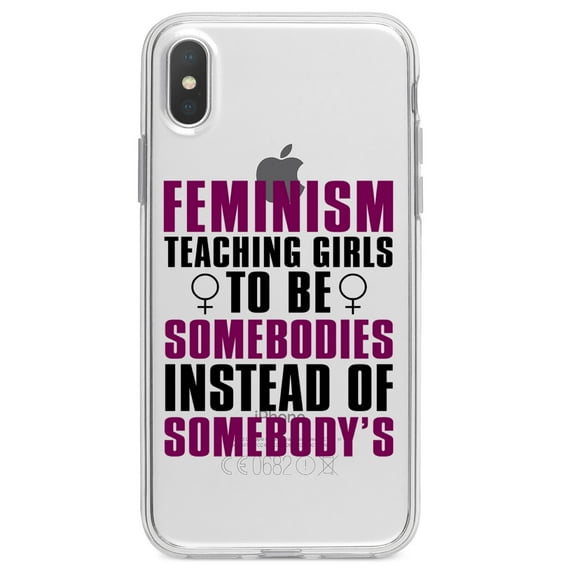 DistinctInk Clear Shockproof Hybrid Case for iPhone XS Max (6.5" Screen) - TPU Bumper Acrylic Back Tempered Glass Screen Protector - Feminism - Somebodies vs Somebody's