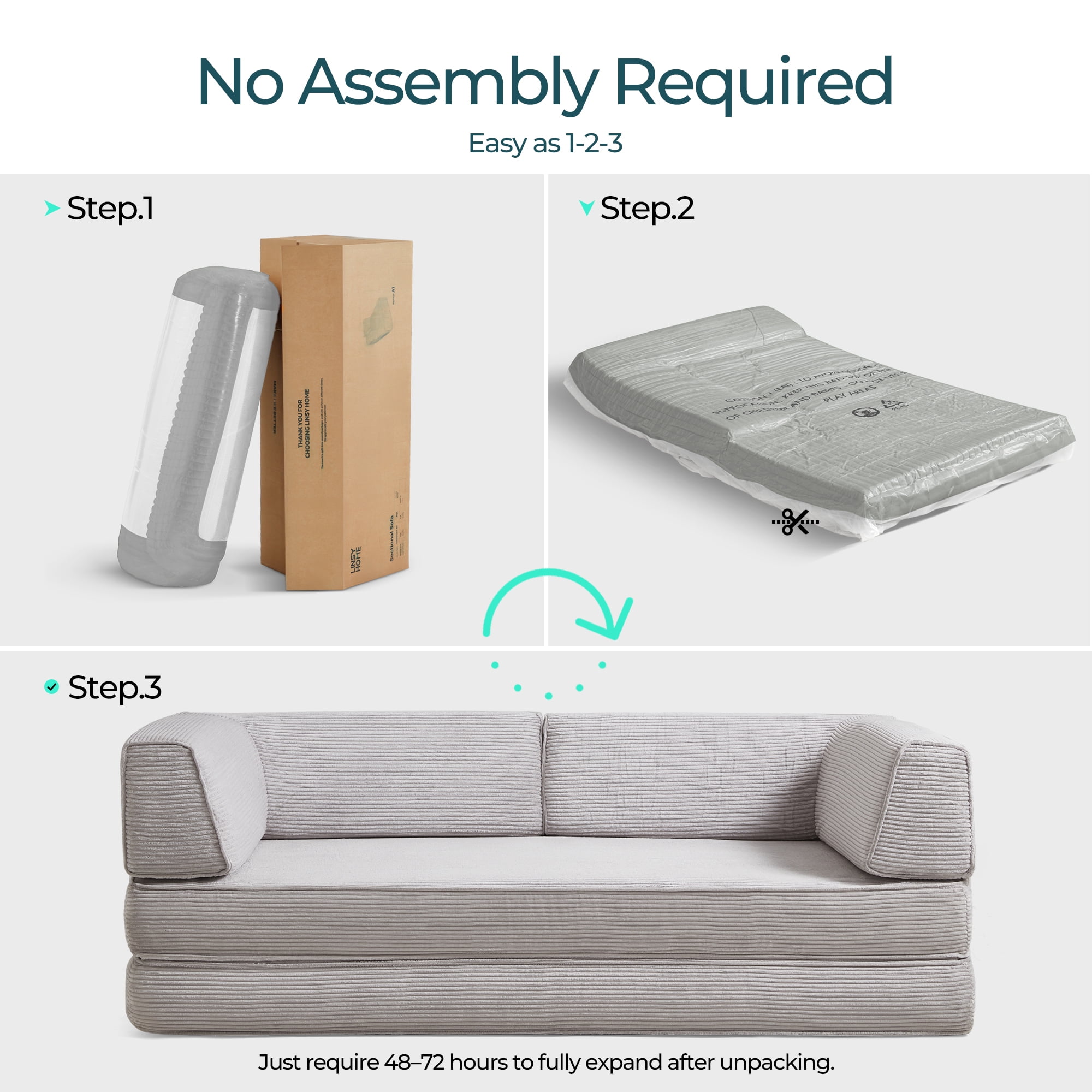 LINSY HOME Oversized Corduroy Futon Sofa Bed,  King Size Sleeper Sofa Bed for Living Room, Grey