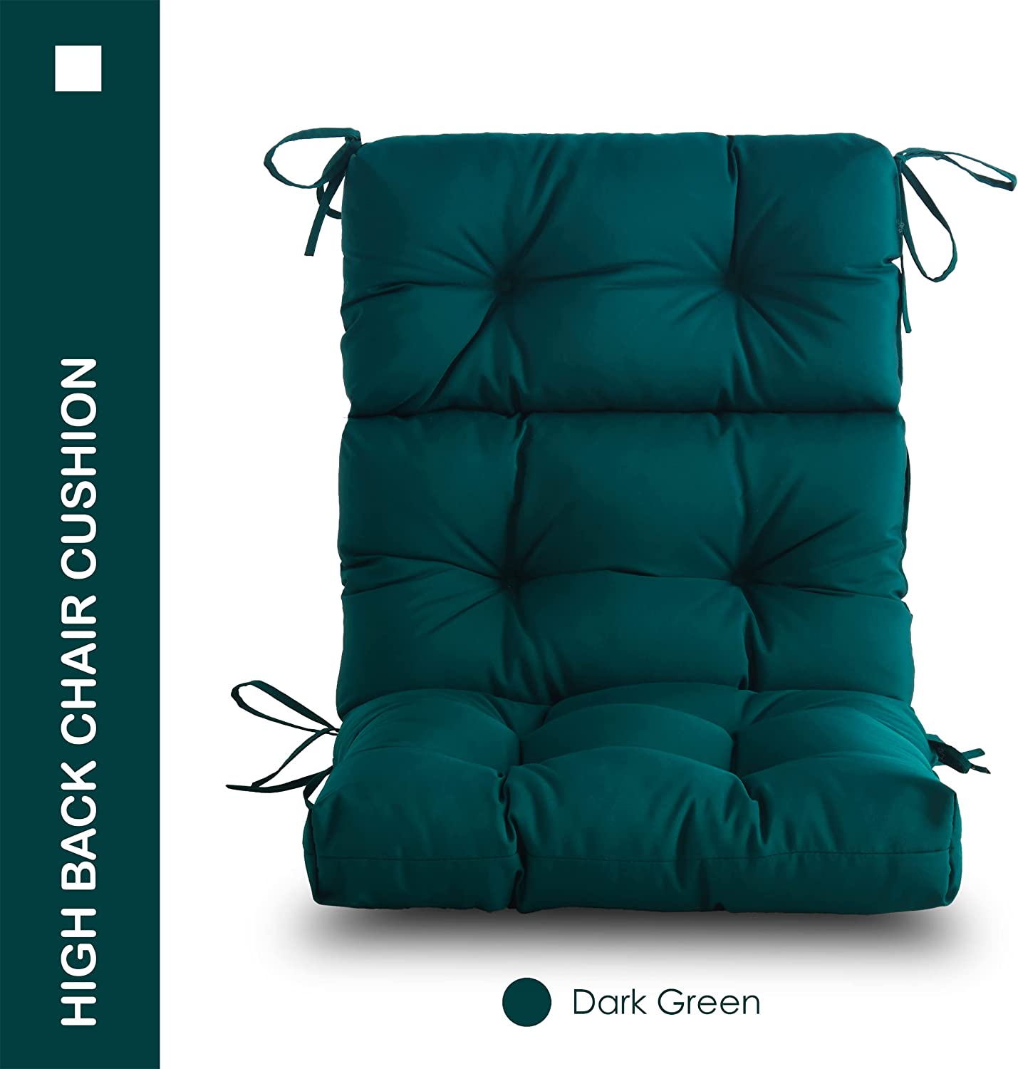 YOOZEKU Outdoor High Back Adirondack Rocking Chair Cushions set of 2,Waterproof Tufted Patio Seat Cushions for Outdoor Furniture with Ties,45x22 Inch, Dark Green