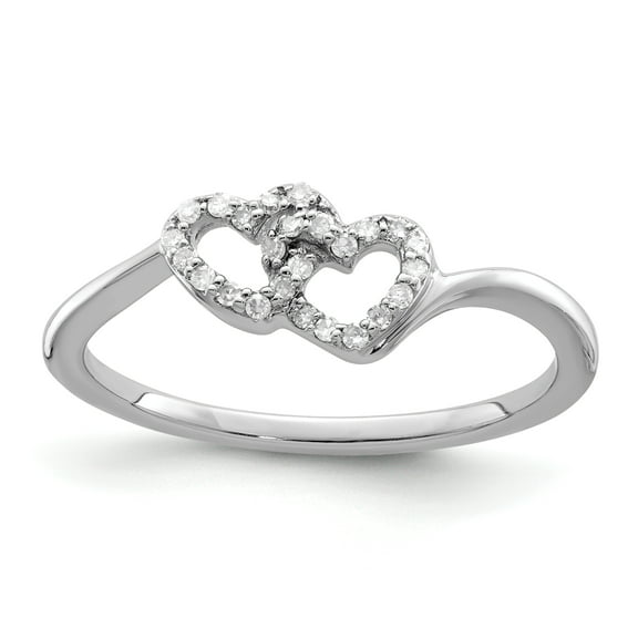 Sterling Silver Rhodium Plated Diamond Double Heart Promise Ring Size 6