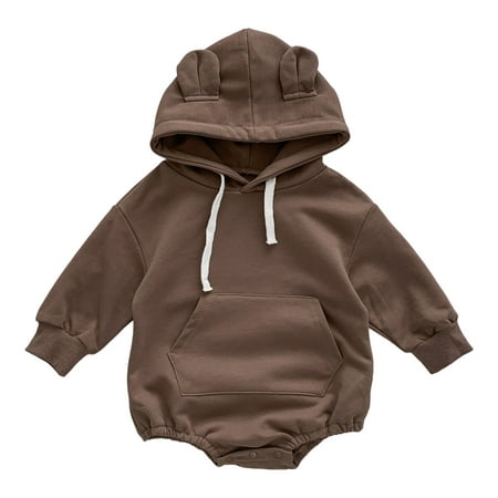 

Pimfylm Bodysuits For Children Clothes Fashion Winter Hooded Bodysuits Bodysuits Coat Brown 80