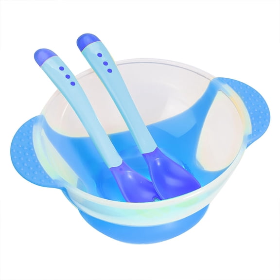 BOKYAN Baby Sucker Bowl & Spoon Set – Slip‑Resistant, Color‑Changing Temperature‑Sensing Tableware for Infants (Blue)
