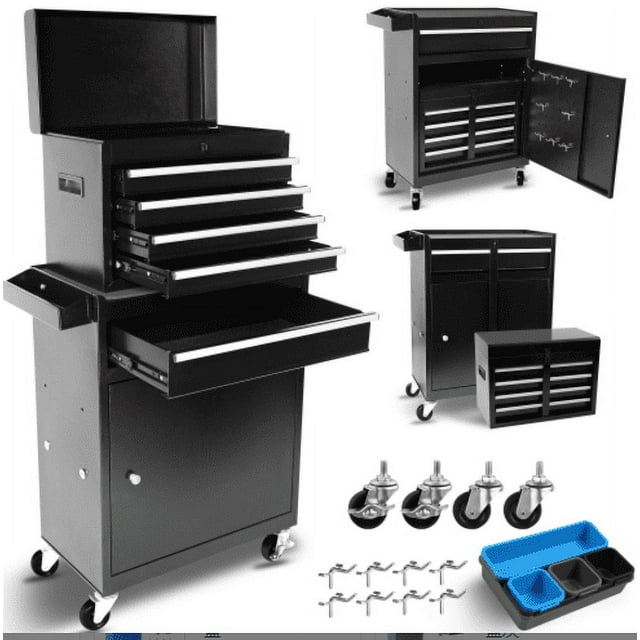Encatidor 5 Drawer Rolling Tool Storage Cabinet with Removable Top Tool Box, Padded, Universal Lockable Wheels, Adjustable Shelves, Locking Mechanism,For Garage Workshop