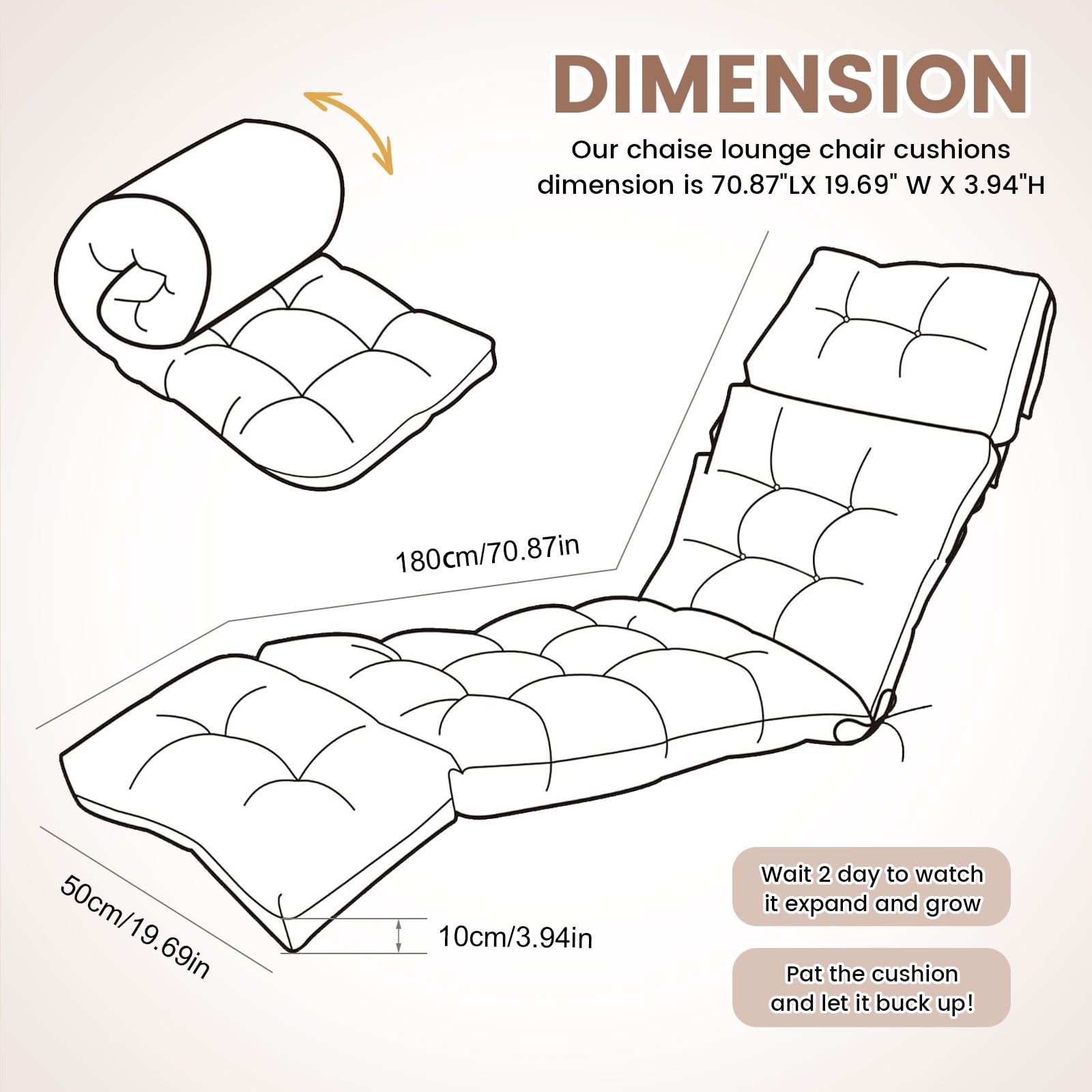 Topchances Outdoor Chaise Lounge Chair Cushion 70.87"L x 19.69"W Water Resistant Chaise Cushion with Ties for Outdoor Furniture, Pool Lounge Chair Cushions, Black Patterns