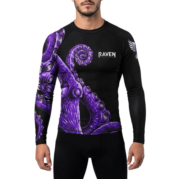 Raven Fightwear Men's Kraken Octopus IBJJF Approved Rash Guard Purple X-Large