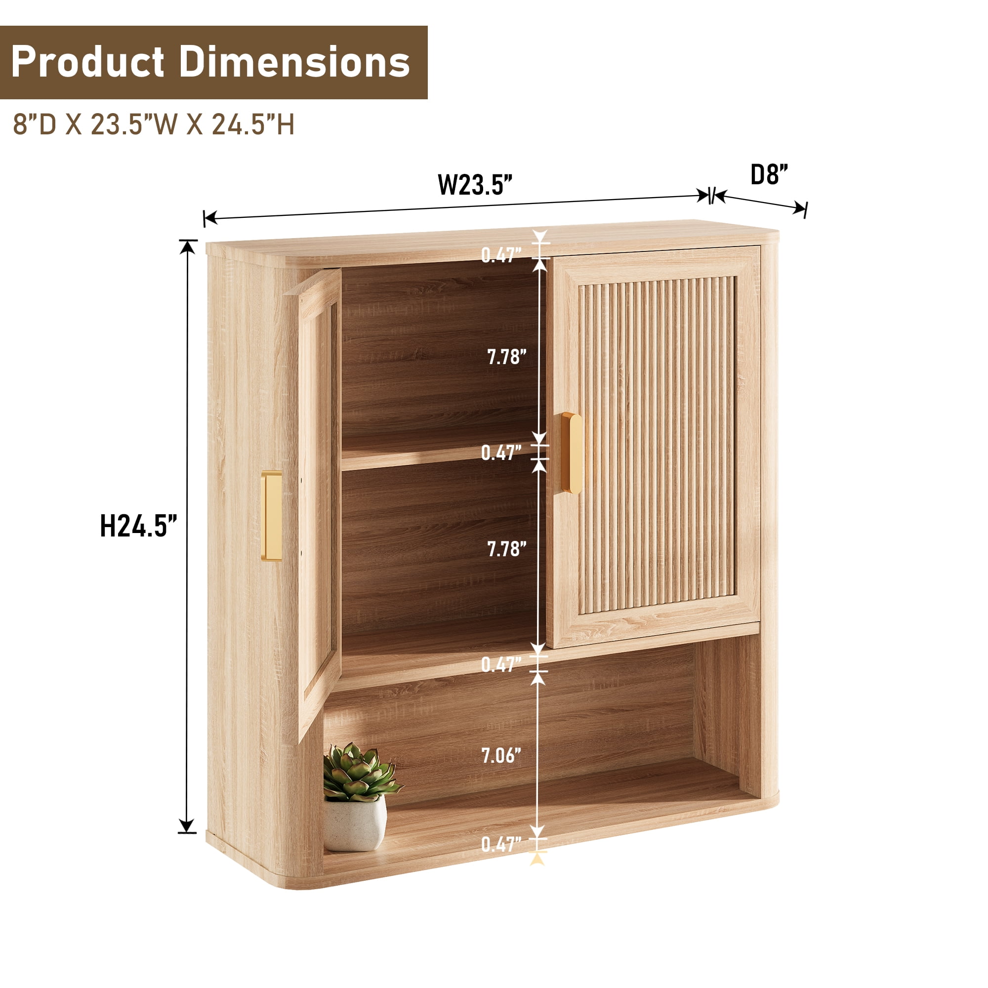 Bathroom Storage Cabinet with Adjustable Shelves, Over The Toilet Organizer for Laundry Room, Kitchen & Living Room, Medicine Cabinet with Wood Doors Natural Wood