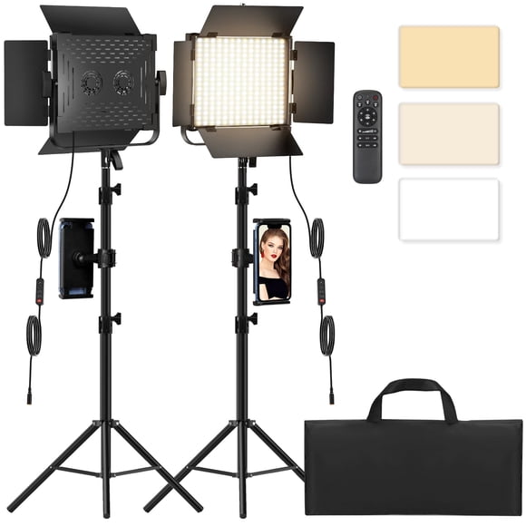 Photography Video Lighting Kit, Upgraded Bi-Color LED Video Studio Lights with Dimmable 2500k~8500k and 79" Light Stand for Camera Photo Recording Fi