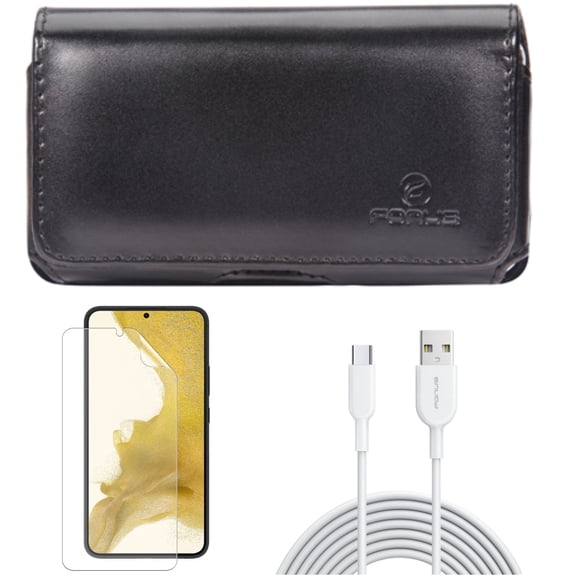 For Samsung Galaxy S21 (6.2") - Anti-Glare TPU Film Matte Screen Protector   Swivel Leather Case Belt Clip   Fast Charger Type-C 6ft USB-C Cable