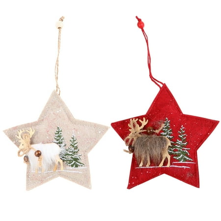

2Pcs Christmas Cloth Pendant Lovely Star Shape Hanging Decor Party Supplies