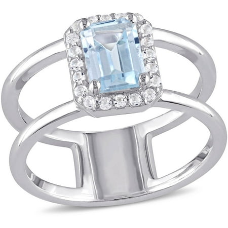 Tangelo 1-3/5 Carat T.G.W. Sky Blue Topaz and White Topaz Sterling Silver Two-Row Halo Ring