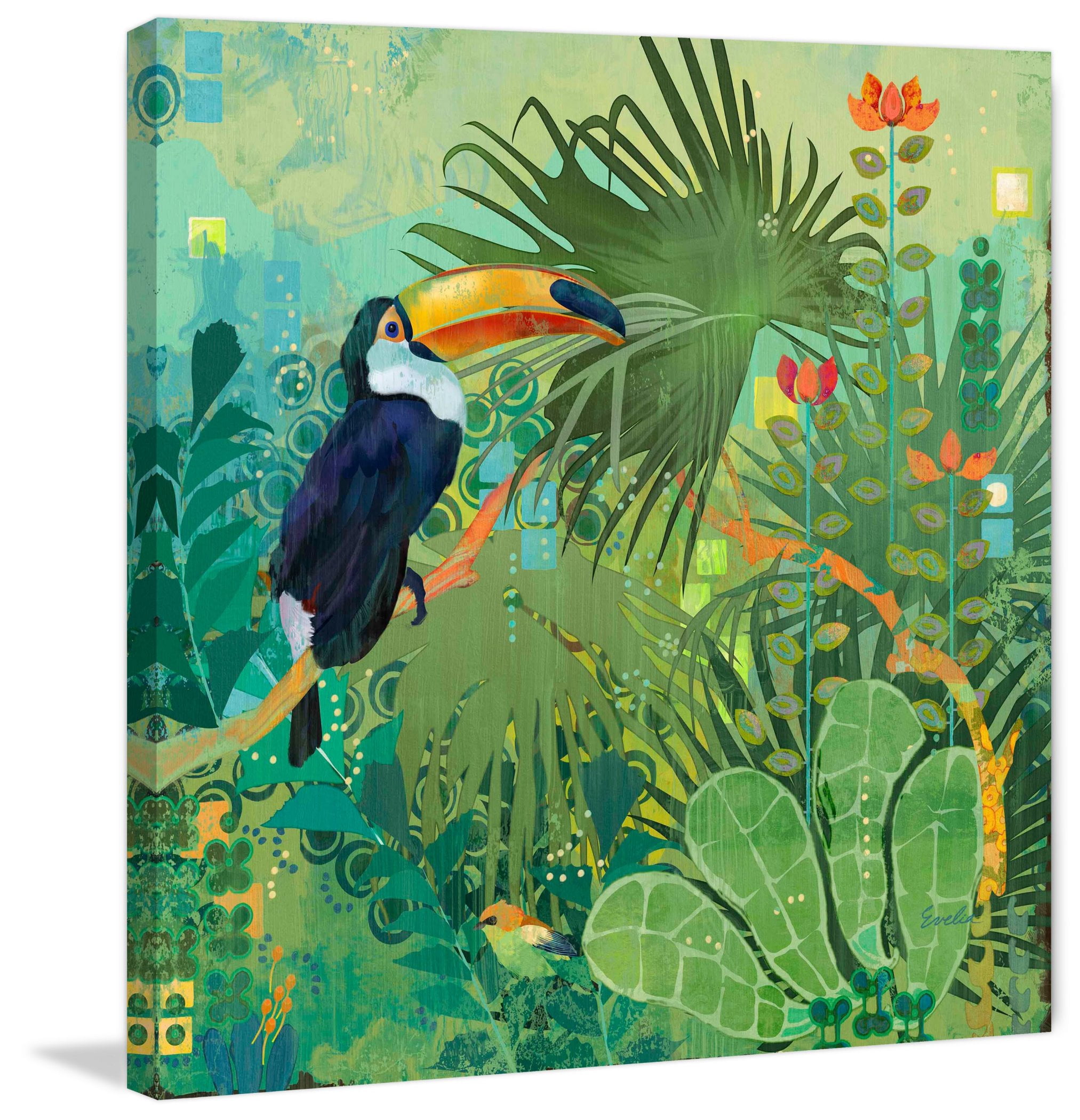 "Toucans and Flowers" Painting Print on Wrapped Canvas