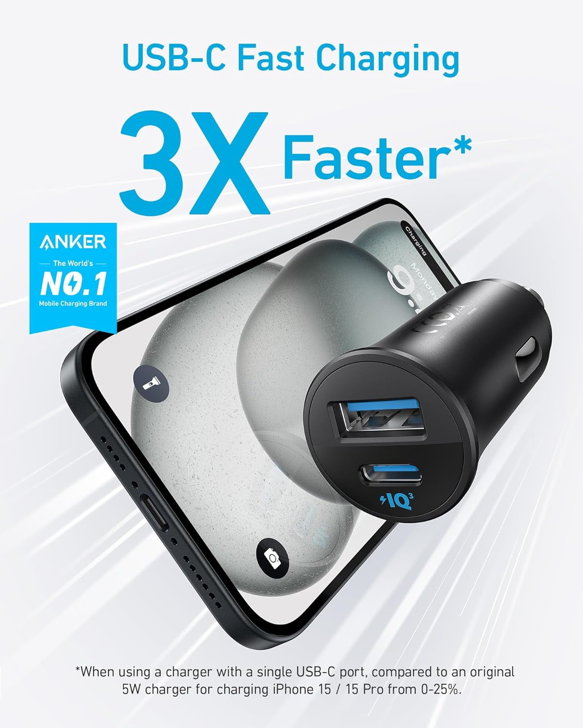 Anker USBC Car Charger, 30W 2Port TypeC Car Adapter, iPhone Car Charger with Power IQ 3.0, for iPhone 17/16/15/14/13 Series, Samsung Galaxy S25/S24/S23/S22/S21 Series, iPad Pro, AirPods, and More