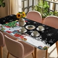 thumbnail image 3 of Black Snowman Christmas Table Cloths for 6 Foot Rectangle Tables, Gifts Xmas Tree Winter Snowflake Patio Waterproof Elastic Fitted Tablecloths, Washable Rectangular Table Cover for Camping, 3 of 8