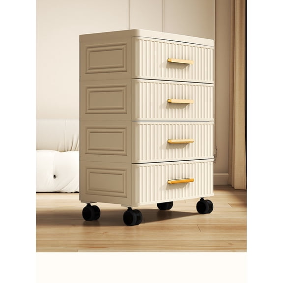 4/5 Layers Plastic Multifunctional Drawer Storage Cabinet Bedside Table Living Room Snack Children's Toys Books Clothes Storage Cabinet Cream Color 48cm Width Primary Color Handle