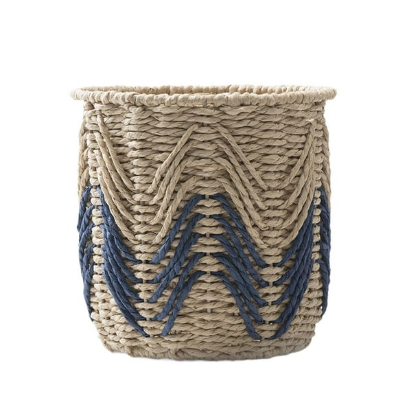 Cesta de almacenamiento de cuerda de papel tejida, organizador portátil para organizar artículos decorativos para el dormitorio, el hogar, el baño y Azul