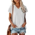 thumbnail image 2 of Graphic Tees for Women Cap Short Sleeve Summer Casual V Neck Solid Color Casual Loose Fit White Tank Tops Sizes L, 2 of 8